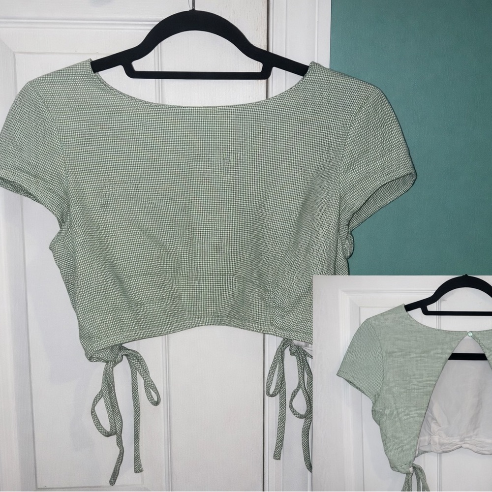 Le Lis Mint Checkered Crop Top with Side Ties